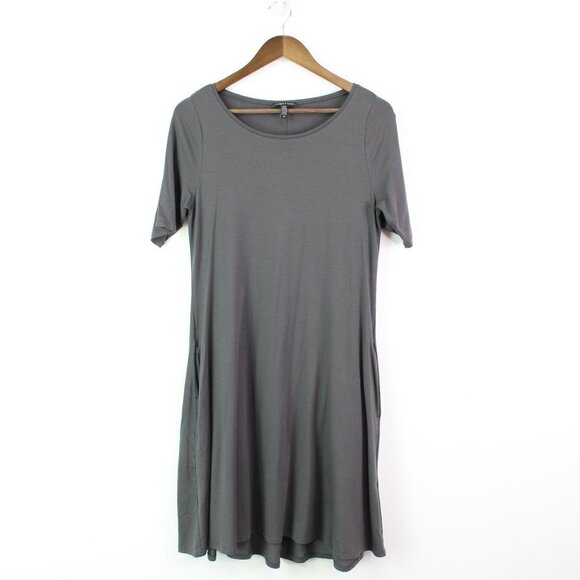 Eileen Fisher Stretch Jersey Knit Jewel Neck Dress Grey Size SP - Picture 1 of 7